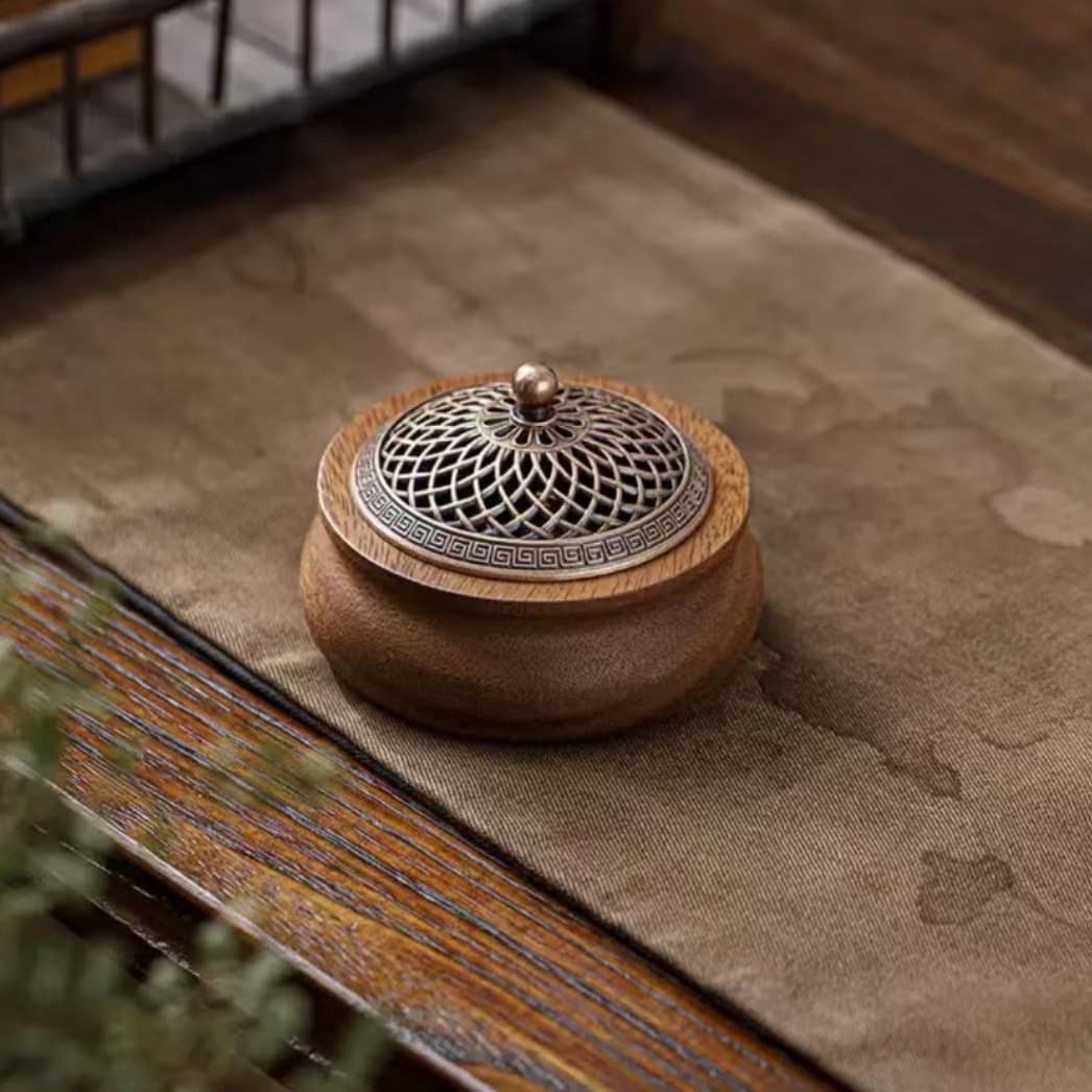 Walnut Wood Home Incense Burner Set Solid Wood Tea Ceremony Sandalwood Agarwood Smudging Tray Coil Incense Burner Stick Incense Holder