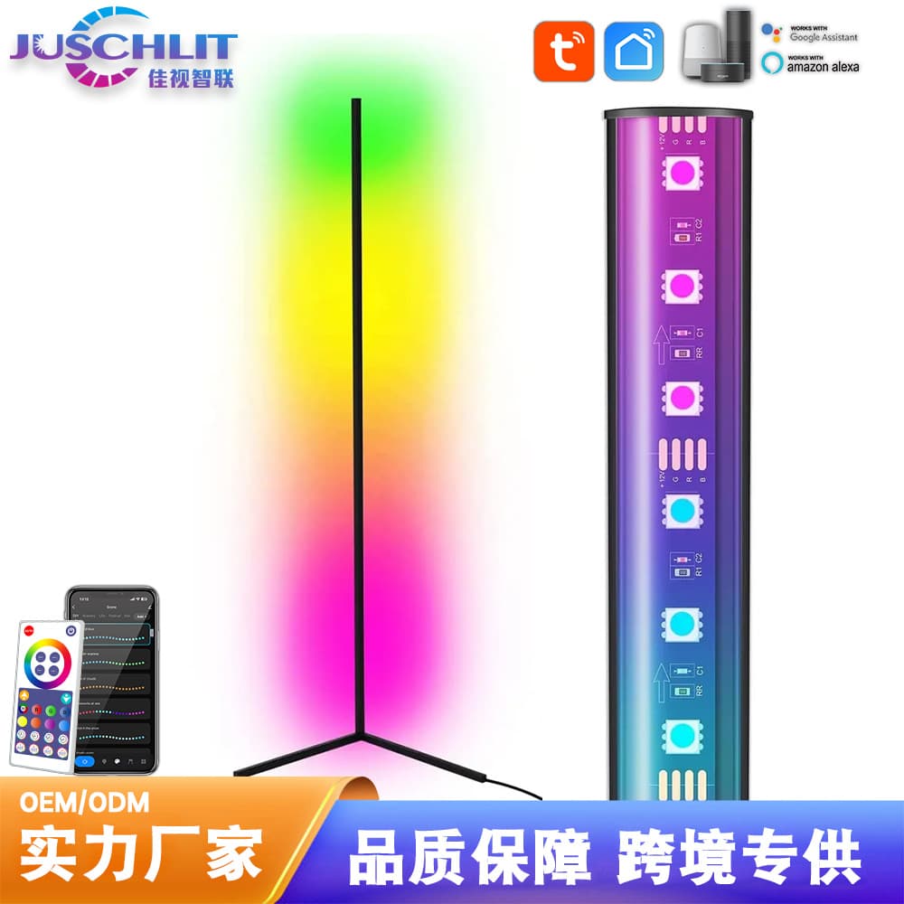 WiFi Smart Voice Control Bluetooth Remote Speaker, App-Controlled Colorful Corner Light, RGB Floor Lamp