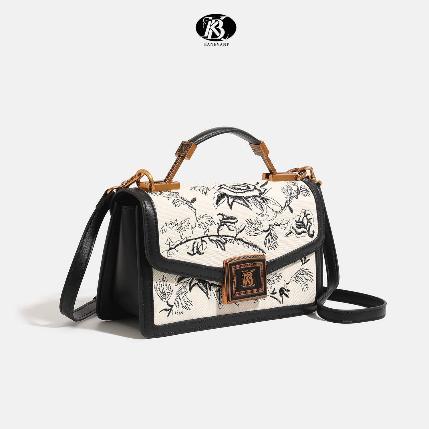 Cross-border 2026 New Genuine Leather Women's Small Square Bag Embroidered Contrast Color Handbag Underarm Bag Crossbody Bag