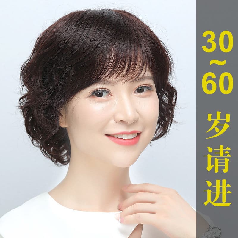 Wig Women's Imitation Human Hair Wool Roll Full Head Cover for Middle-aged and Elderly Natural Mother's Real Hair Full Curly Hair