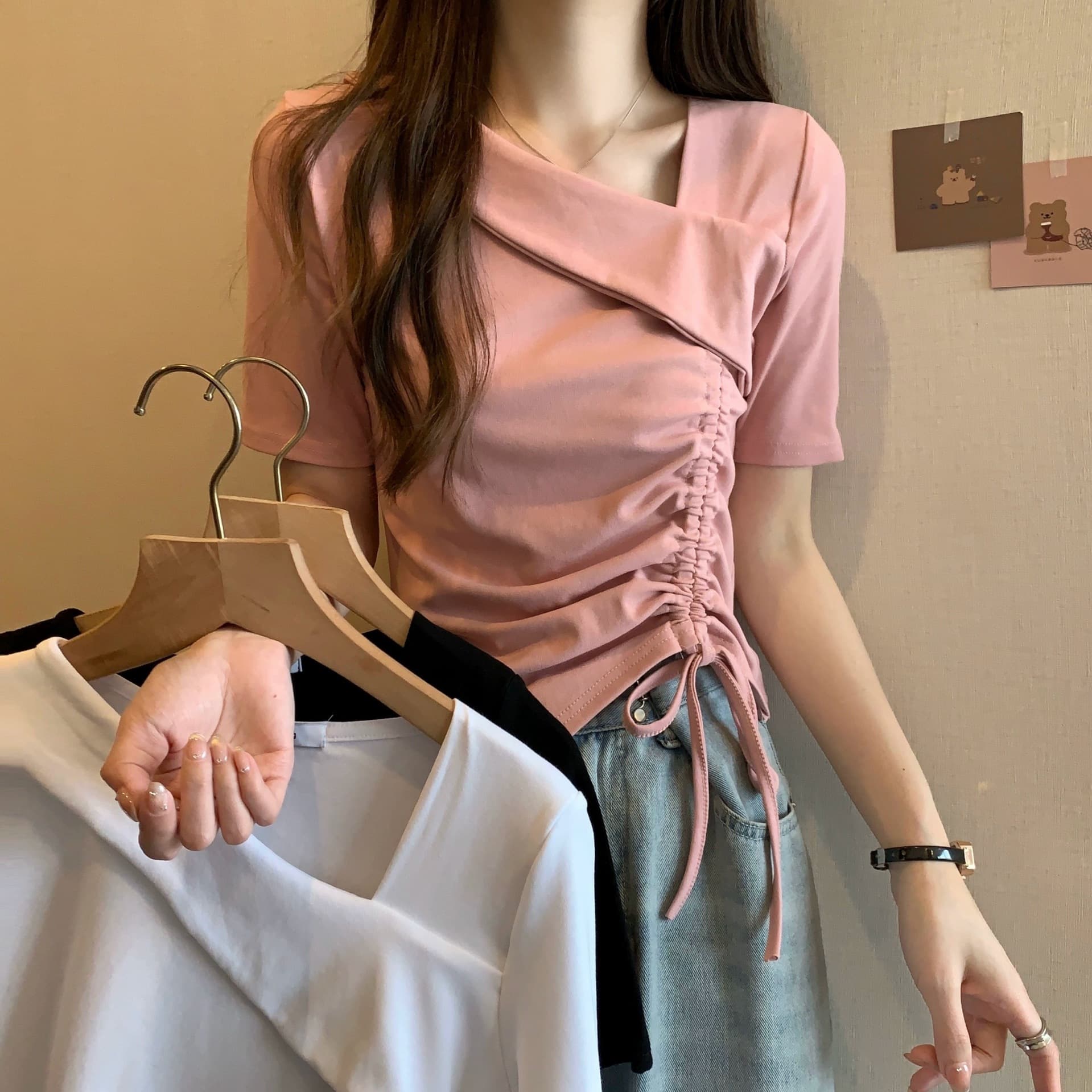 2025 Sexy Top Polyester Fiber Summer Slip-On Slimming Short Sleeve T-Shirt For Women Fashionable One-Shoulder Design Base Layer