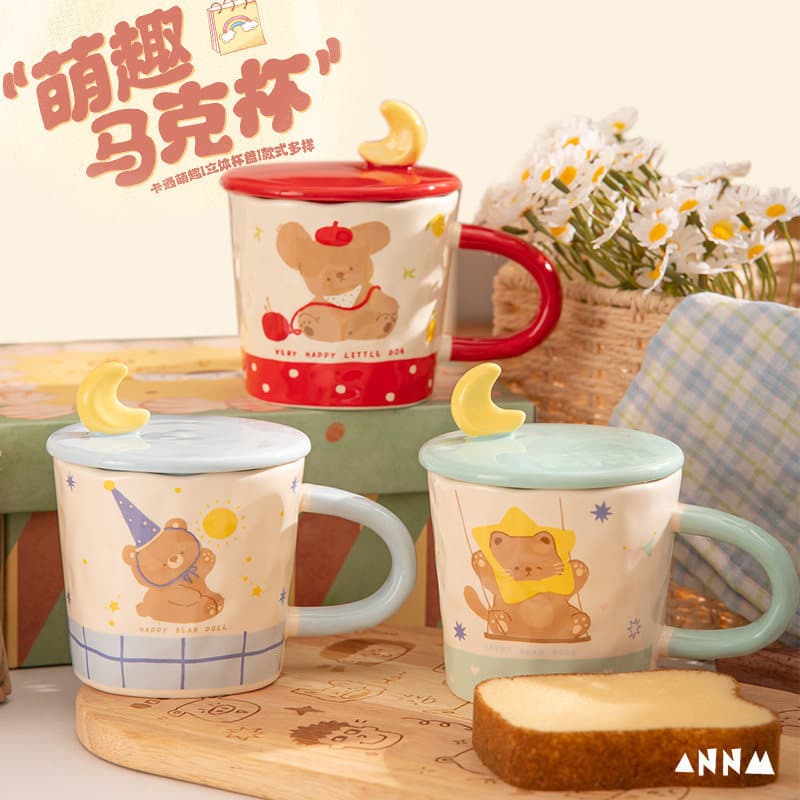 Cute Bear Ceramic Mug with Lid Spoon High-Value Water Cup Adult Souvenir Birthday Gift Drinking Cup
