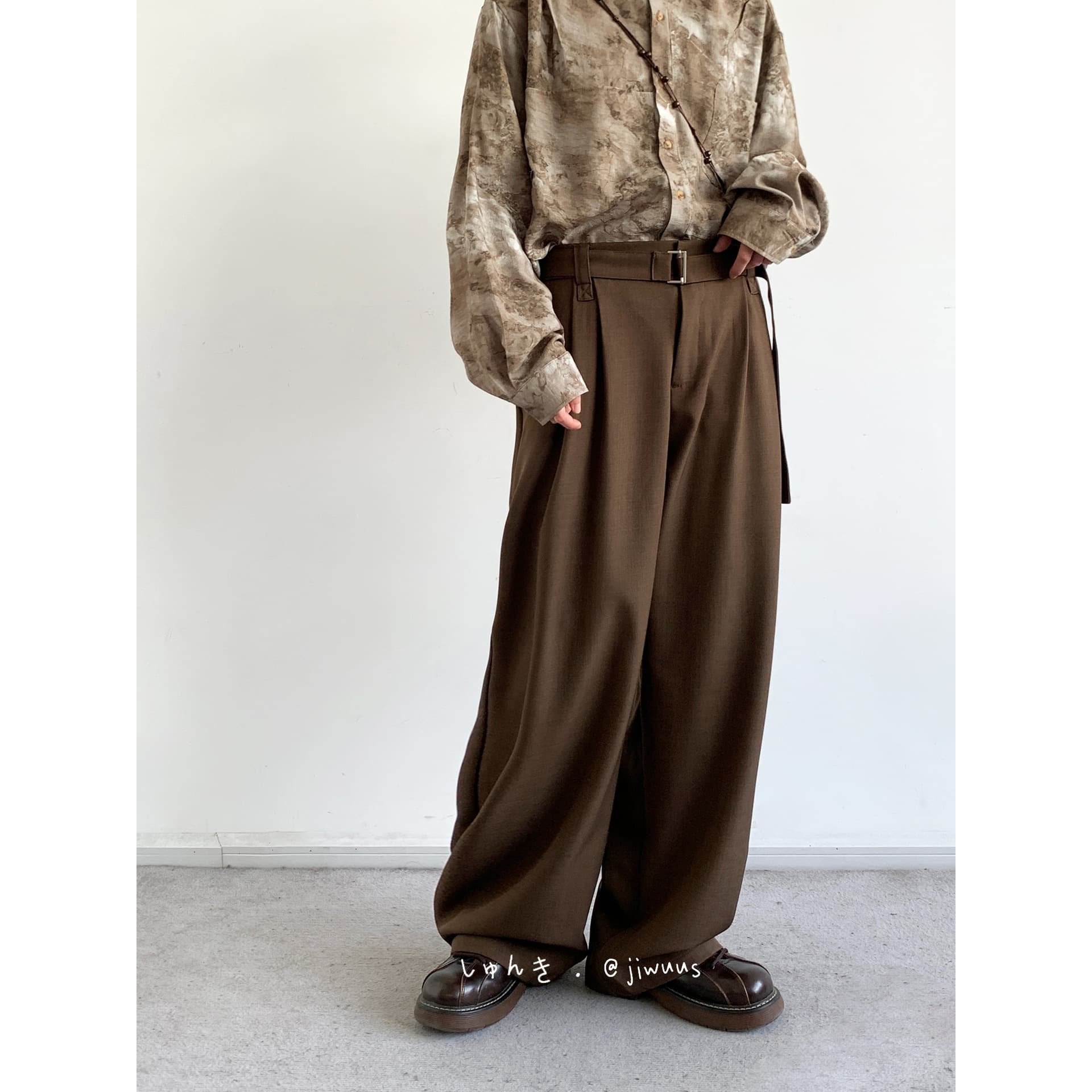 Retro Loose Drapey Men's Casual Pants High Street Style Comfortable Loose Fit Long Trousers for Spring Coffee Solid Color