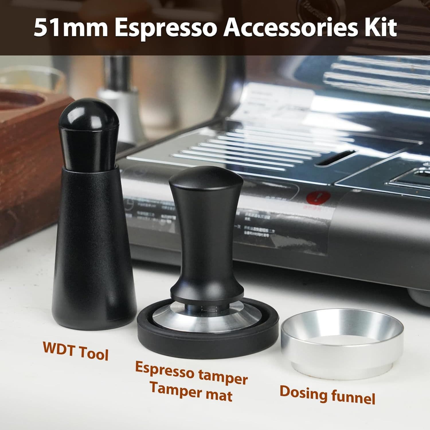 Amazon 304 Stainless Steel Constant Force Tamper with Scale Threaded Distributor Needle Magnetic Dosing Ring Small Round Mat Coffee Set