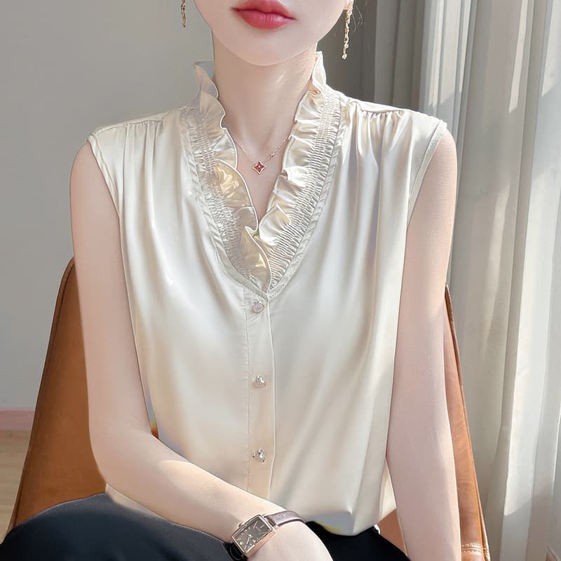 High-grade satin earring vest suspender women's v-neck summer sleeveless top with temperament and inner shirt base layer