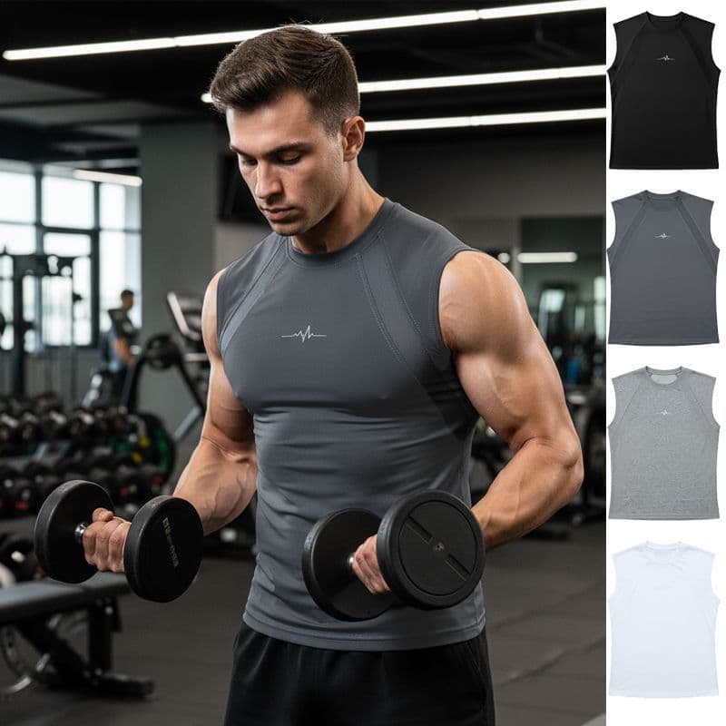 New Summer Muscle Fitness Fashion Cotton Men's Sportswear Wide Shoulder Round Neck Sleeveless T-Shirt Vest