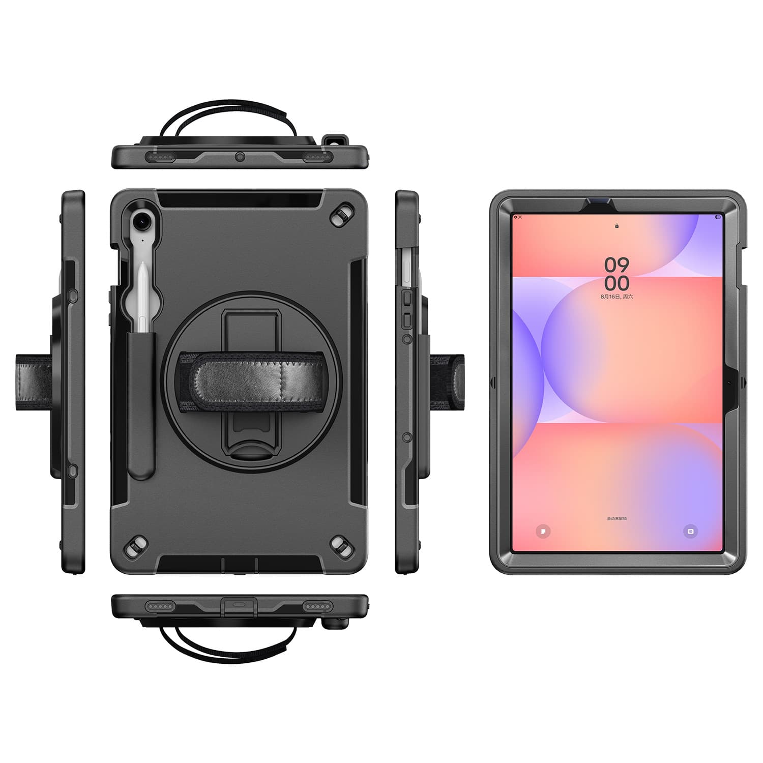 2026 Compatible iPad Case Air6 Samsung Lenovo Rugged Shockproof Hand Strap Pencil Holder Tablet Case