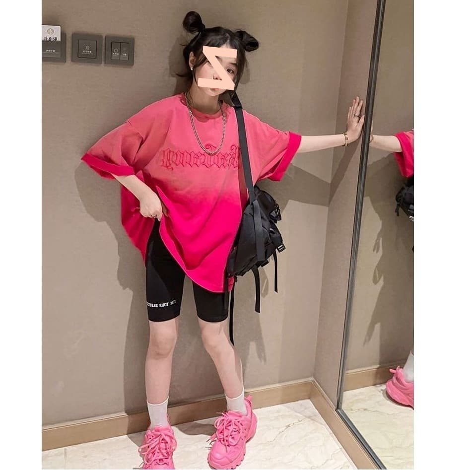 Ice Silk Girls Gradient T-Shirt Dress Mid-Length Short Sleeve Summer Children's Streetwear Half-Sleeve Top