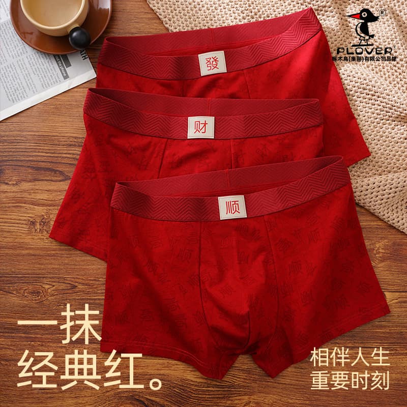 Bright Red Men's Briefs Pure Cotton Mid-Rise Trunks Big Size Boxer Briefs Zodiac Year Snake Red Underwear for Men