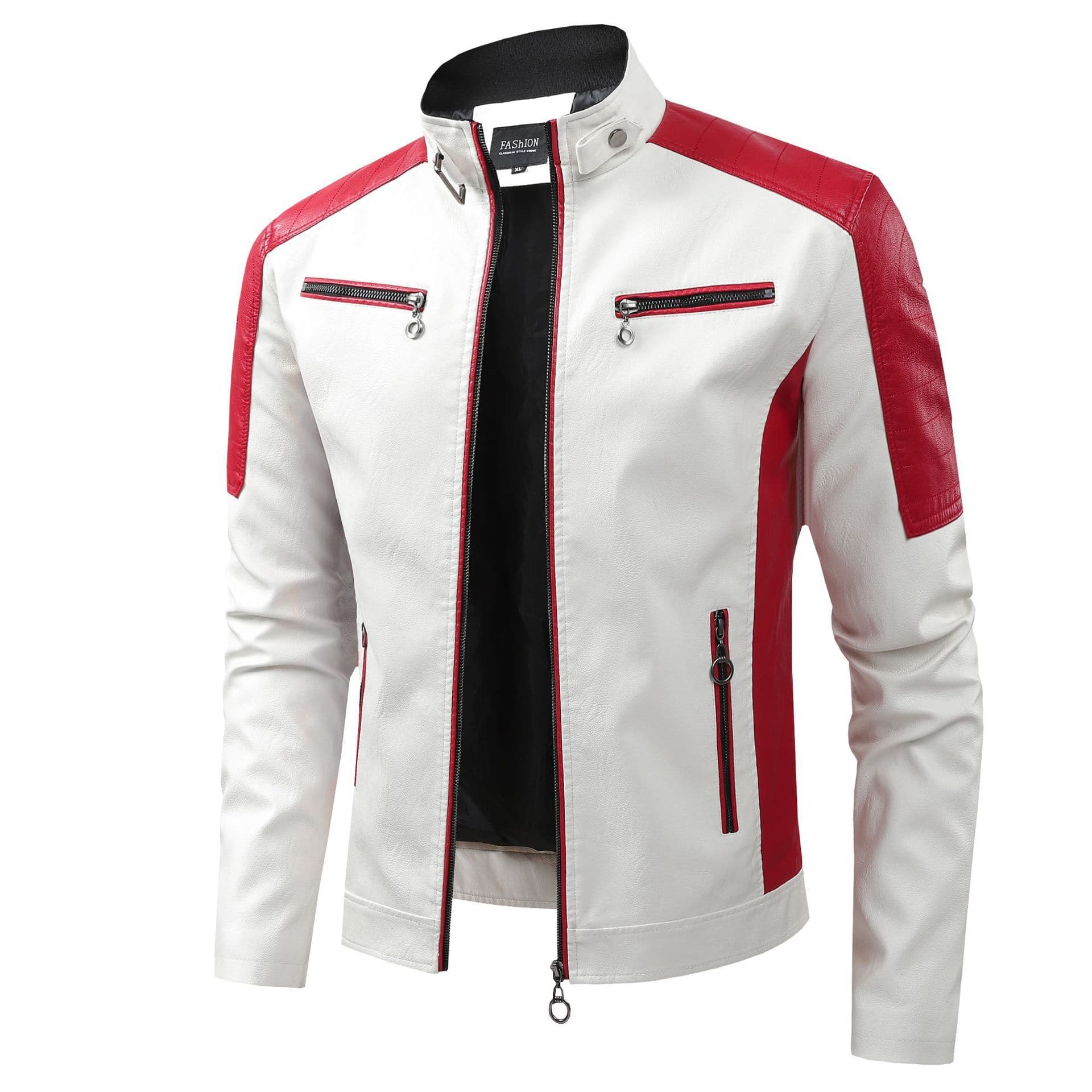 Men's Casual Biker PU Leather Jacket New 2025 Fashion Color Block British Style Motorcycle Jacket Men's Casual Outerwear
