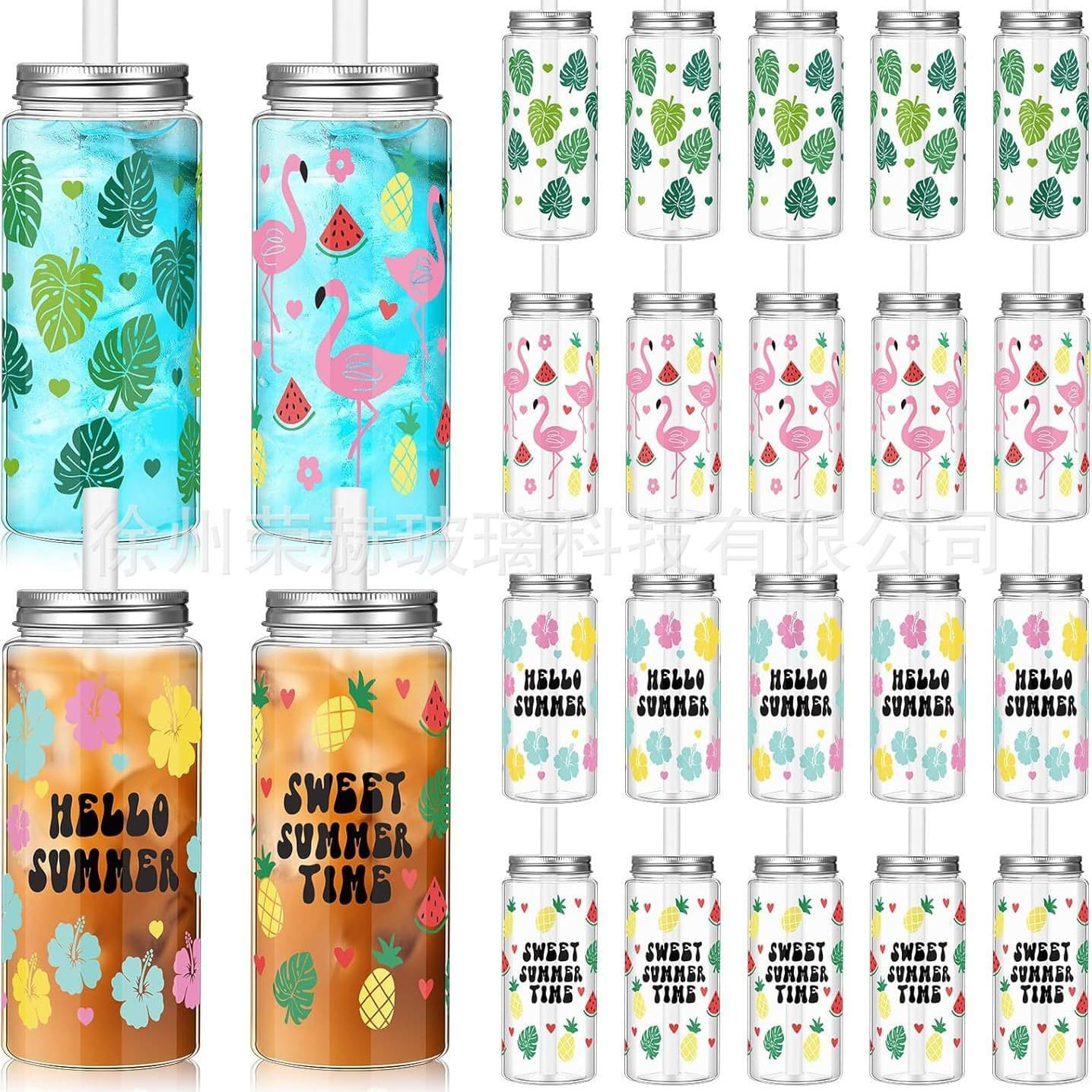 Cross-border E-commerce Exclusive Plastic Beverage Cup Amazon Bubble Tea Plastic Bottle with Hole Lid Customizable Pattern Set