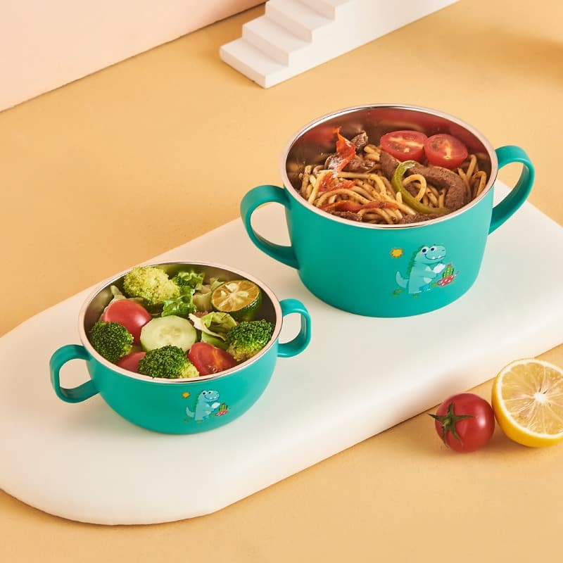 New Baby Dinosaur Feeding Bowl 316 Stainless Steel Kids Bowl with Spoon Insulated Cartoon Noodle Bowl