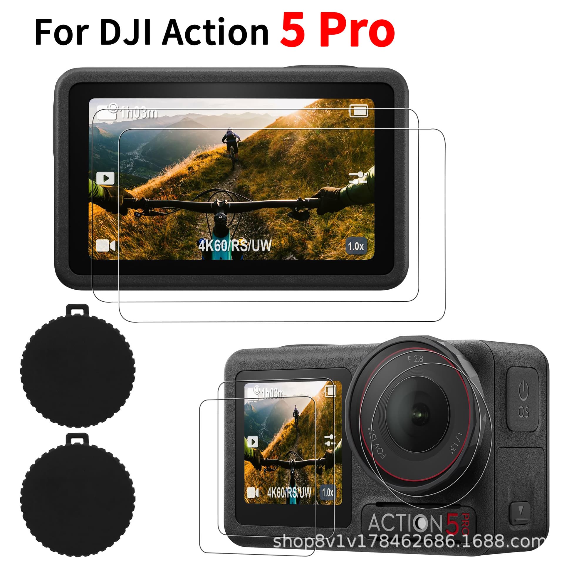 DJI Action 5Pro sports camera tempered film, HD screen protector, lens cap storage bag accessories