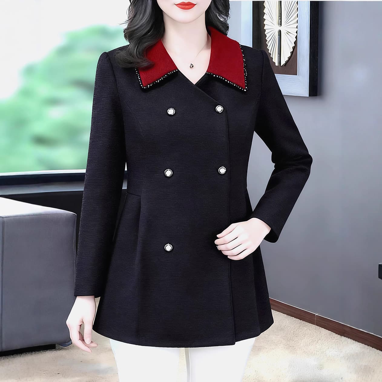2025 European Style High-End Fashionable Two-Piece Lapel Shirt Jacket, Slimming Plus Size for Curvy Mothers