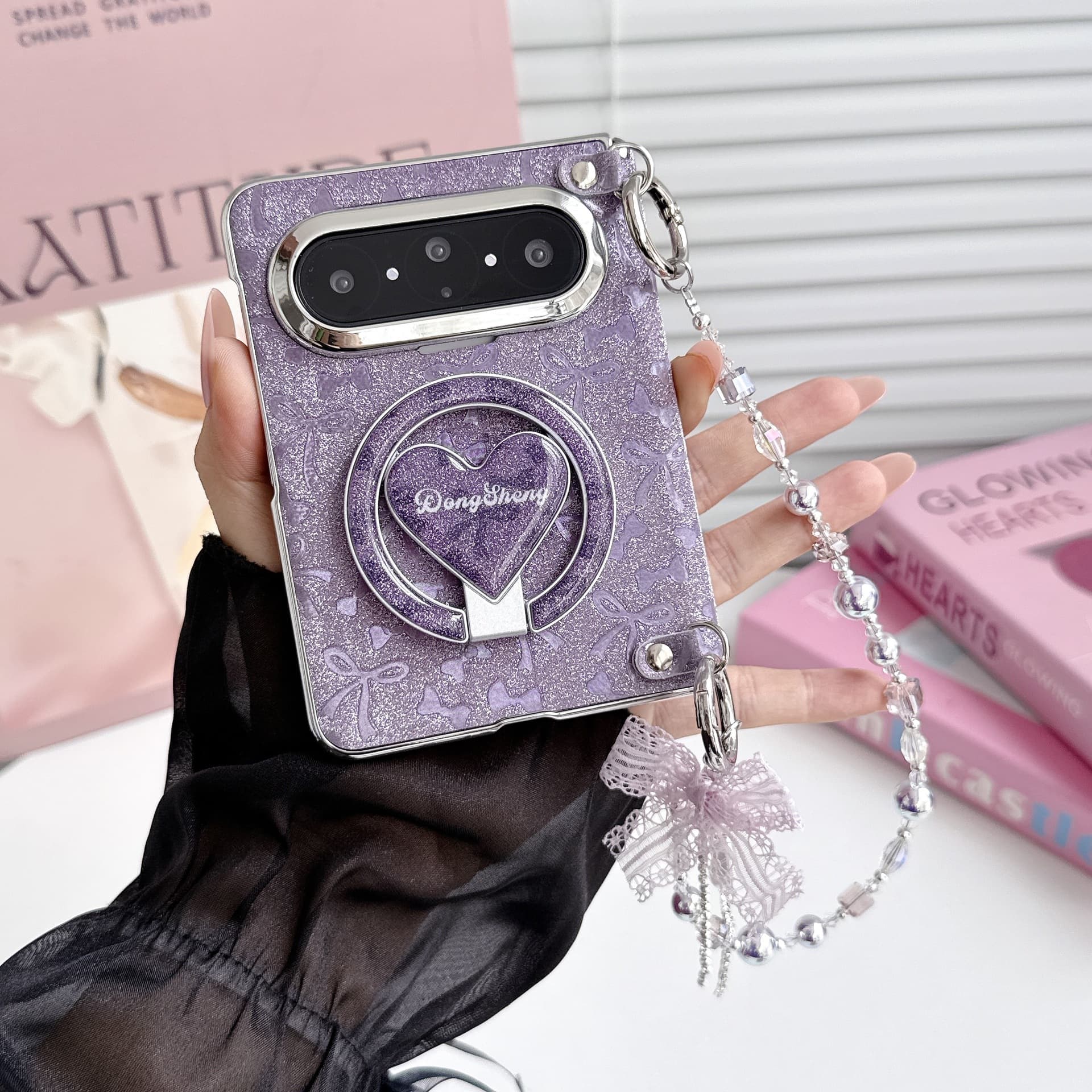 Suitable for Huawei PuraXMax mobile phone case glitter bow magnetic stand x7 Collector's Edition dual center axis anti-fall case