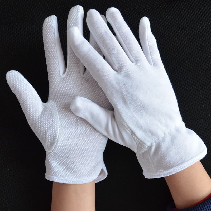 Cotton wool dotted gloves, pure white CVC cotton wool dotted anti-slip ceremonial gloves, work gloves.