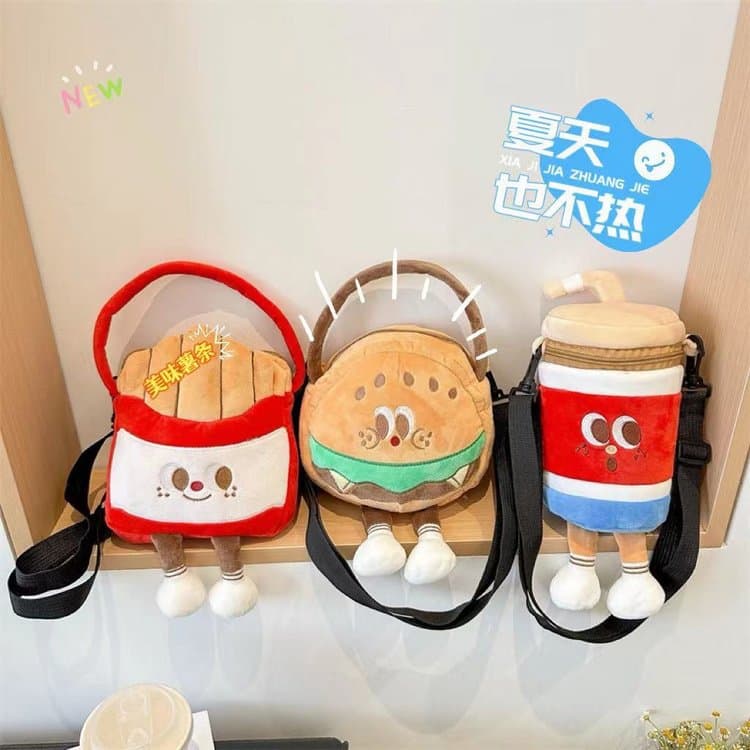 Fun Instagram Cute Cartoon French Fries Hamburger Bag, Girls' Versible Small Crossbody Creative Handheld Coin Purse