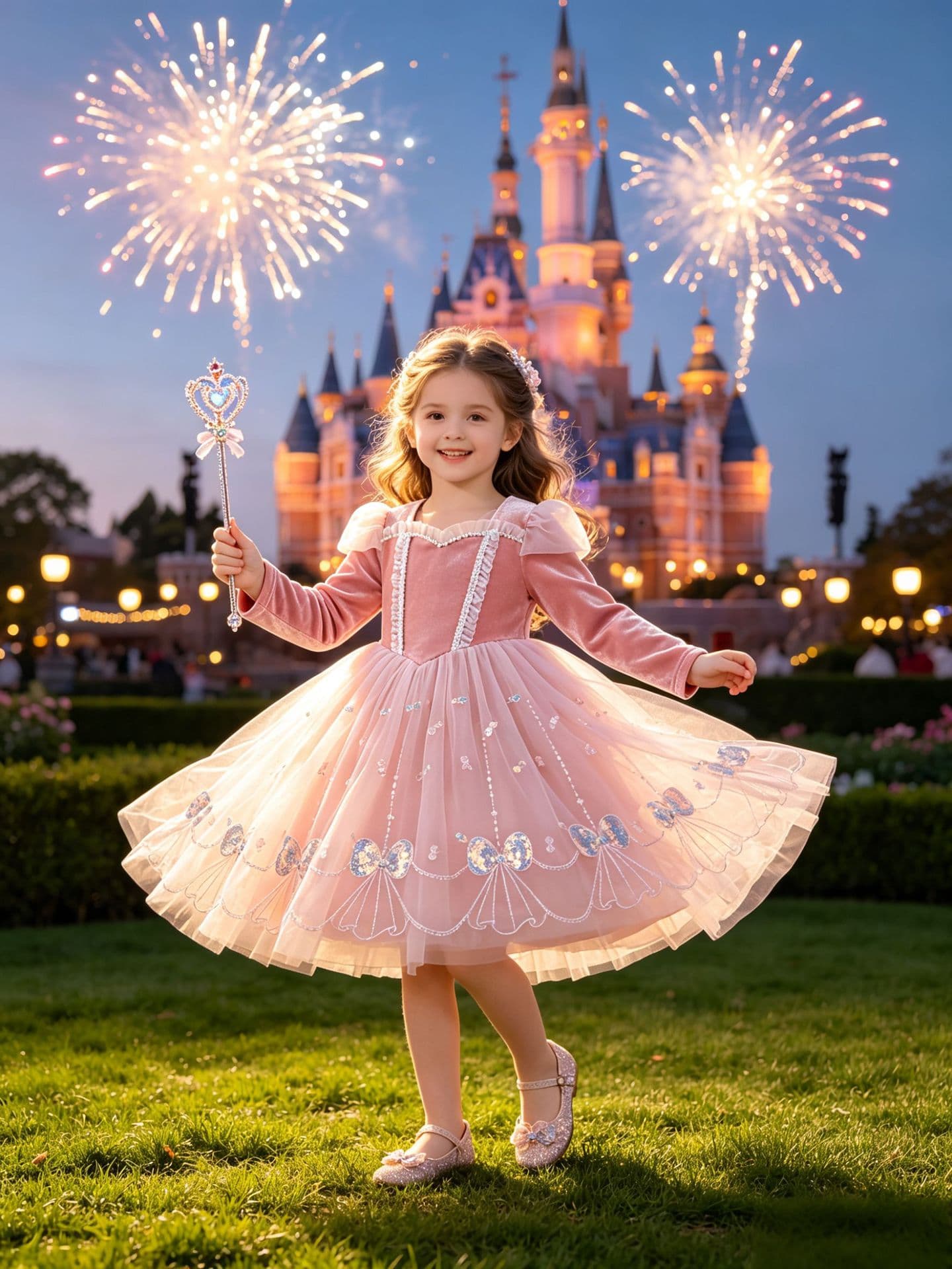 Girls Autumn Winter Princess Dress Birthday Party Gown Pearl Lace Collar Long Sleeve Princess Dress