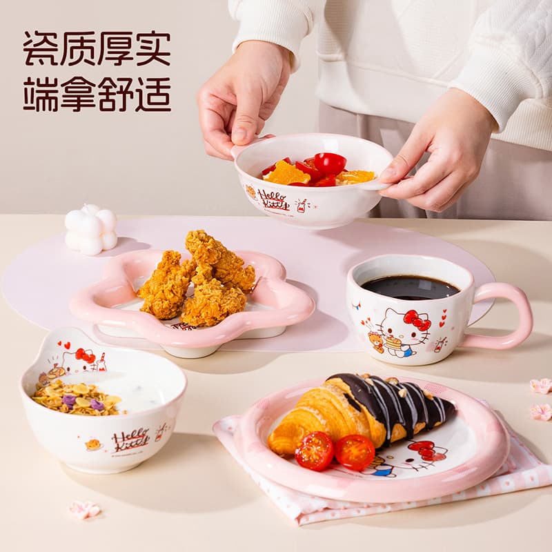 HelloKitty ceramic bowls and plates cartoon girls cute tableware household high-value rice bowls children's eating bowls