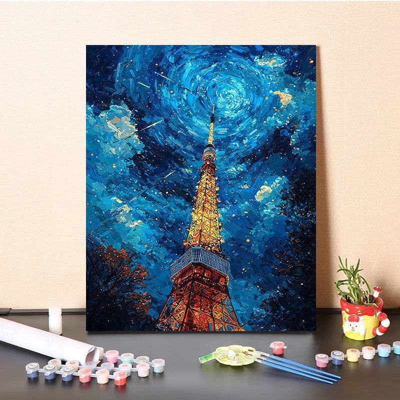 Van Gogh Tokyo Tower digital oil painting hand-painted diy filled color acrylic oil painting high-value landscape decorative painting