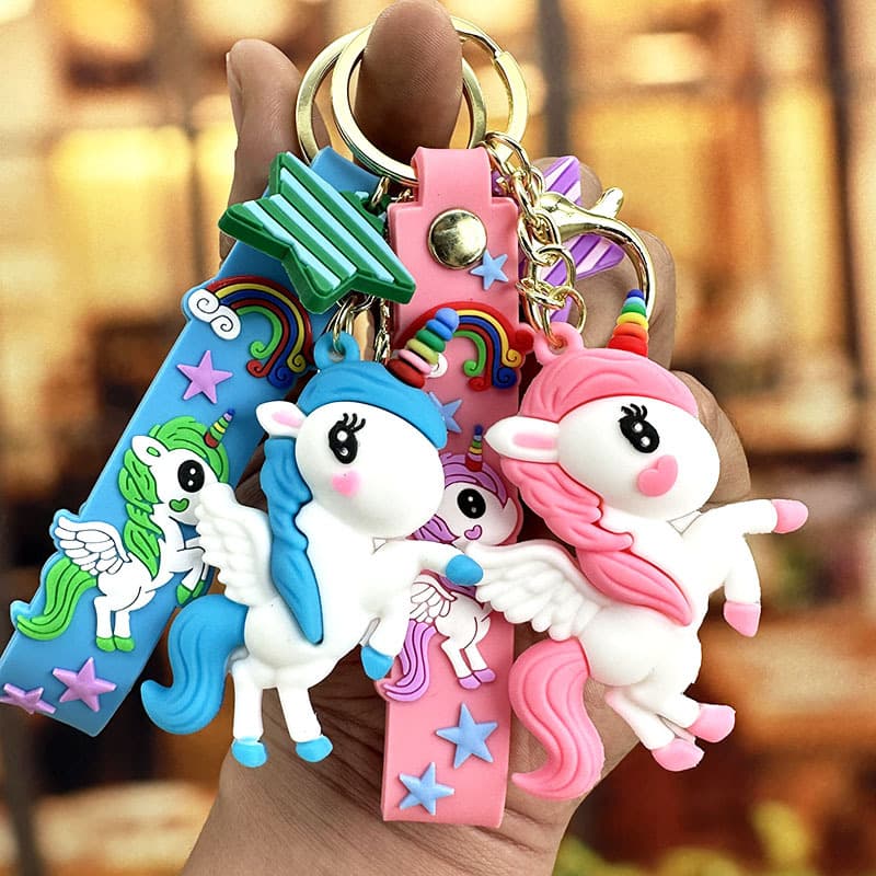 Dreamy Cartoon Rainbow Unicorn Keychain Pendant Bag Car Couple Hanging Decorations Silicone Material Gift for Lovers Friends
