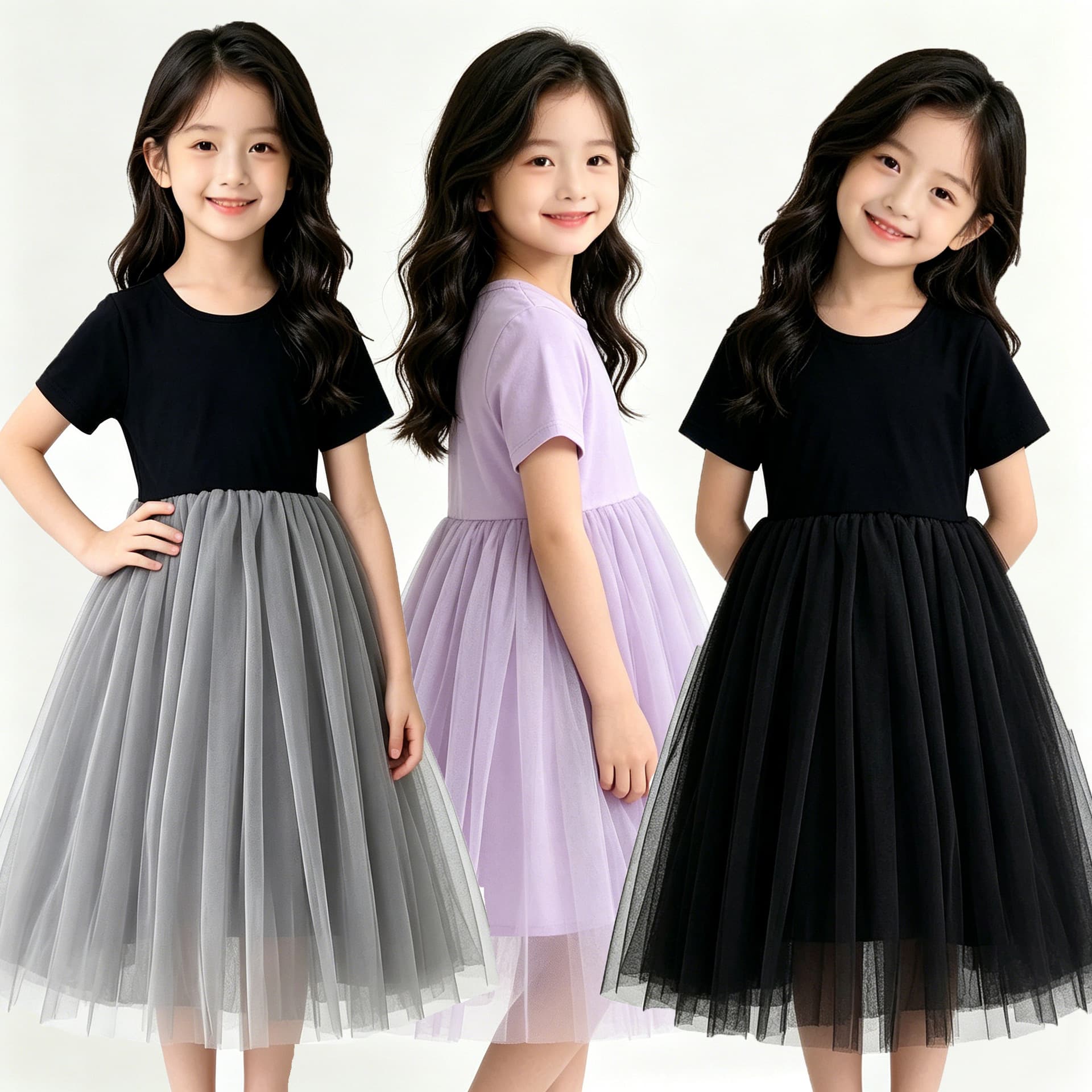 Summer Dopamine Color Girls Dress Short Sleeve New Elegant and Intellectual Middle and Older Children Dress Export Cotton Dress