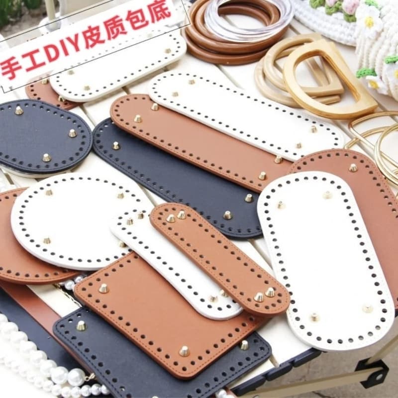 Handmade DIY Woven Oval Bag Bottom Cat Ear Handle PU Leather Base Plate Same Style