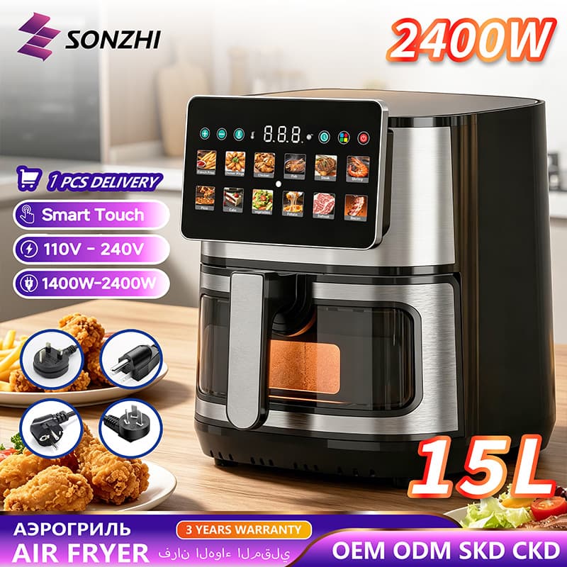 Stainless Steel Household Air Fryer for Export, EU Standard 220V, Large Capacity 15L, Drop Shipping