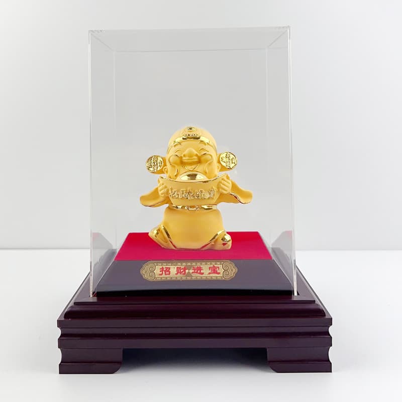 New Cartoon Five-Way God of Wealth Buddha Statue, Wealth Sales Gift for Company/Car 4S Store, Velvet Gold God of Wealth Ornament