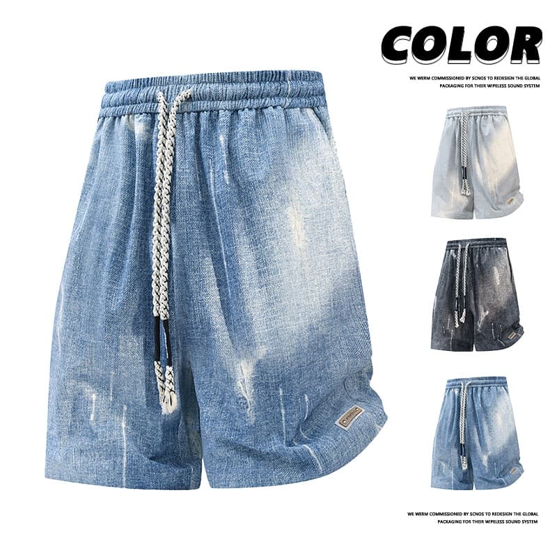 Cross-border wholesale summer new American style imitation denim ripped quarter pants plus fat and loose men's shorts [Control
