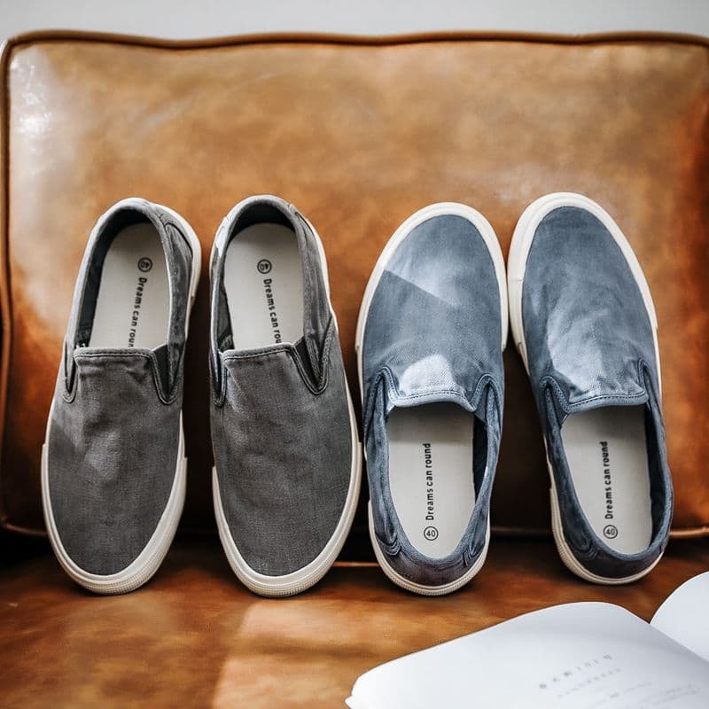 Korean-style men's washed canvas shoes, slip-on deck shoes, vintage, simple and stylish, youthful fashion