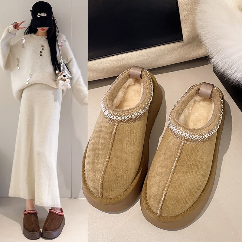 Thick-Sole Snow Boots Women Plush Thick Popular Furry Cotton Slippers Women Outdoor 2025 Autumn/Winter New Toe-Cover Half-Slides