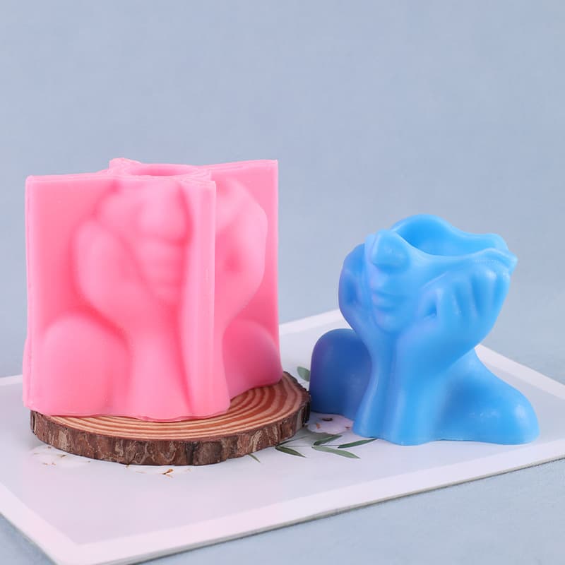 Woman Holding Face Vase Candle Silicone Mold DIY Handmade Home Decoration Plaster Ornament Aromatherapy Candle Mold