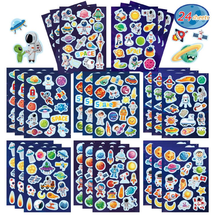Space Themed Wall Stickers for Kids Cute Astronaut Planet Rocket Self Adhesive Decorations for Parties And Skateboards