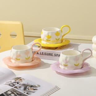 High Appearance Ins Style Ceramic Coffee Cup and Saucer Set Gift Box, Hand-painted Cute Girl Heart Mug, Practical Gift