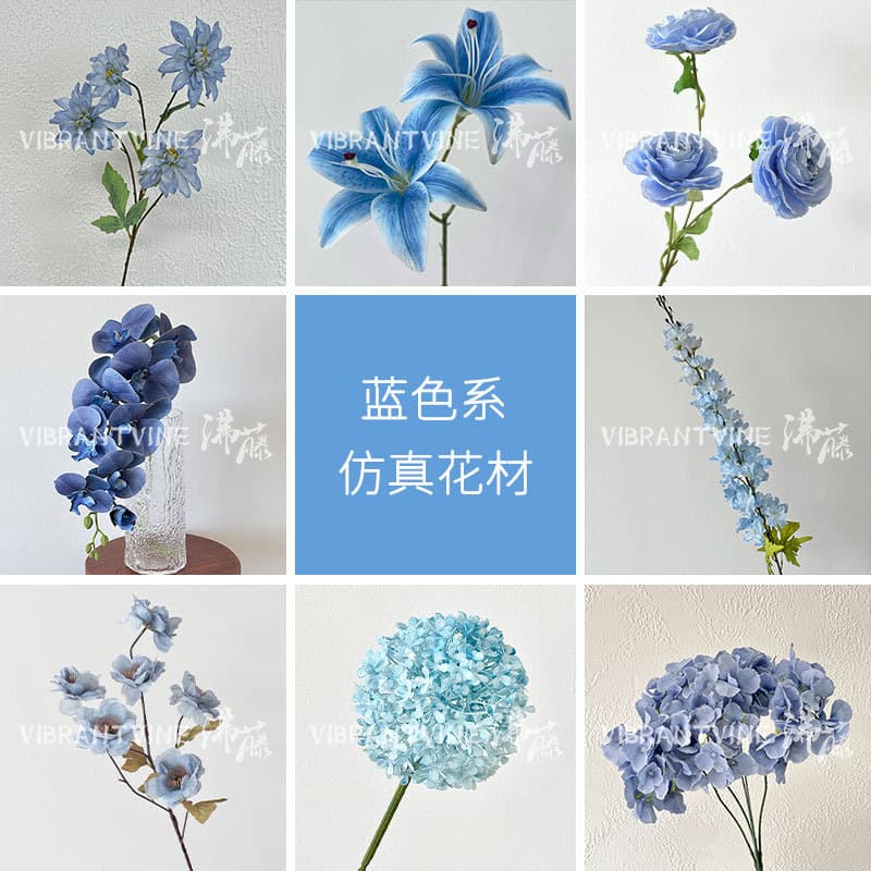 Blue Artificial Flowers Wedding Decoration Tulips Outdoor Wedding Hall Scene Arrangement Silk Flowers Roses Aisle Fake Flowers