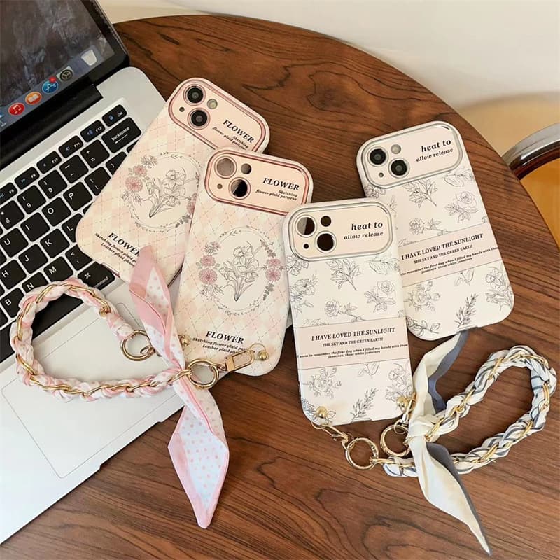 Niche Ins-style Sketch Flower Case for iPhone 16 Chain 17 Pro Max Phone Cover iPhone 12/13 Women 15