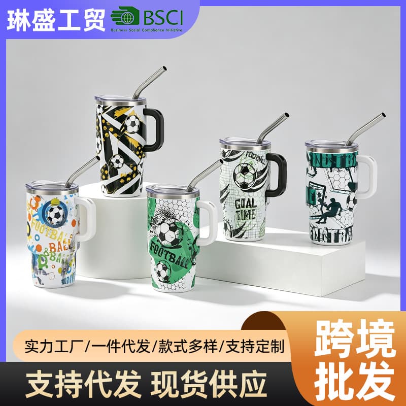 Cross-border 4oz car cup mini handle cup 304 stainless steel straw cup outdoor ice cup football shot glass