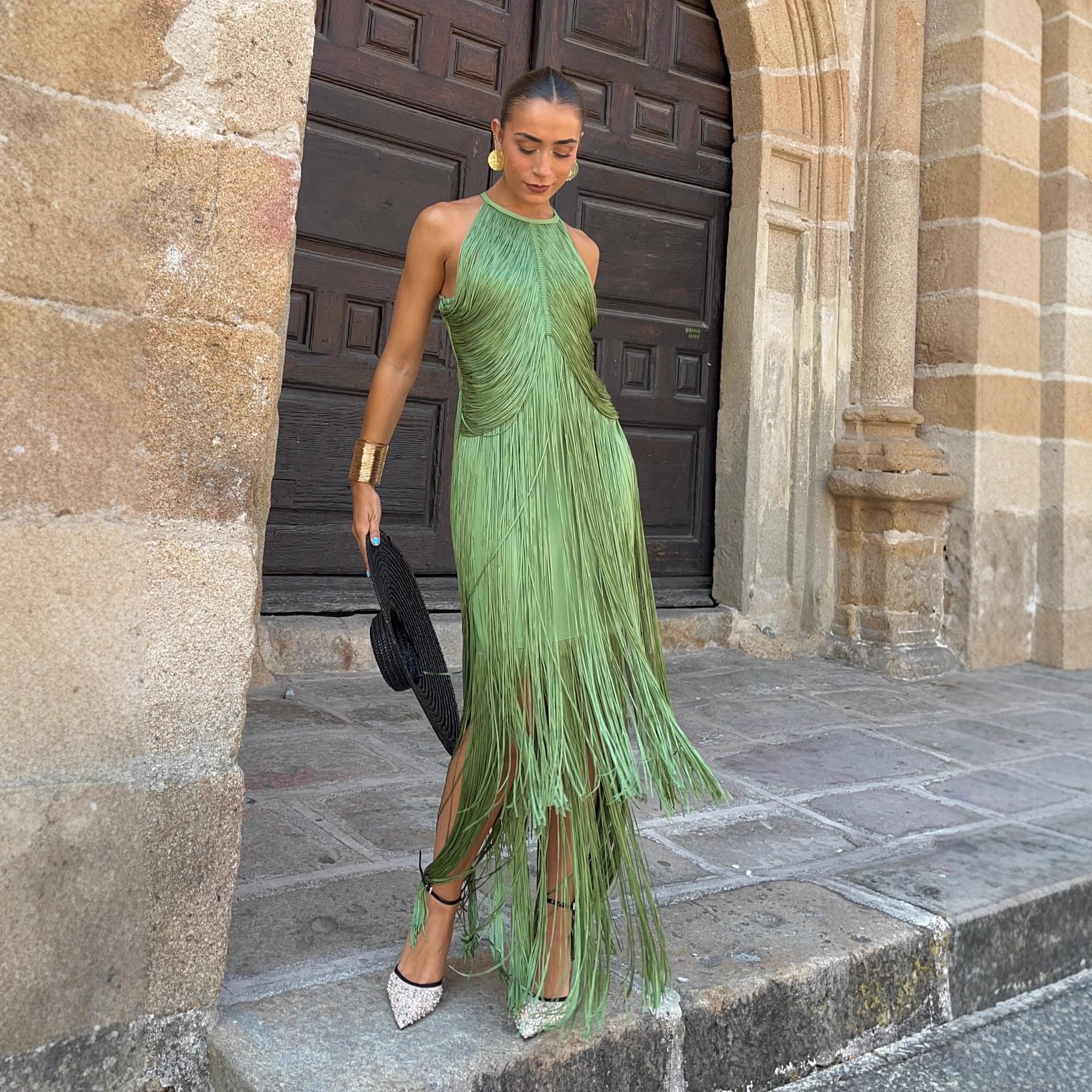 2025 European and American Cross-Border Party Temperament Halter Fringe Long Dress Gown