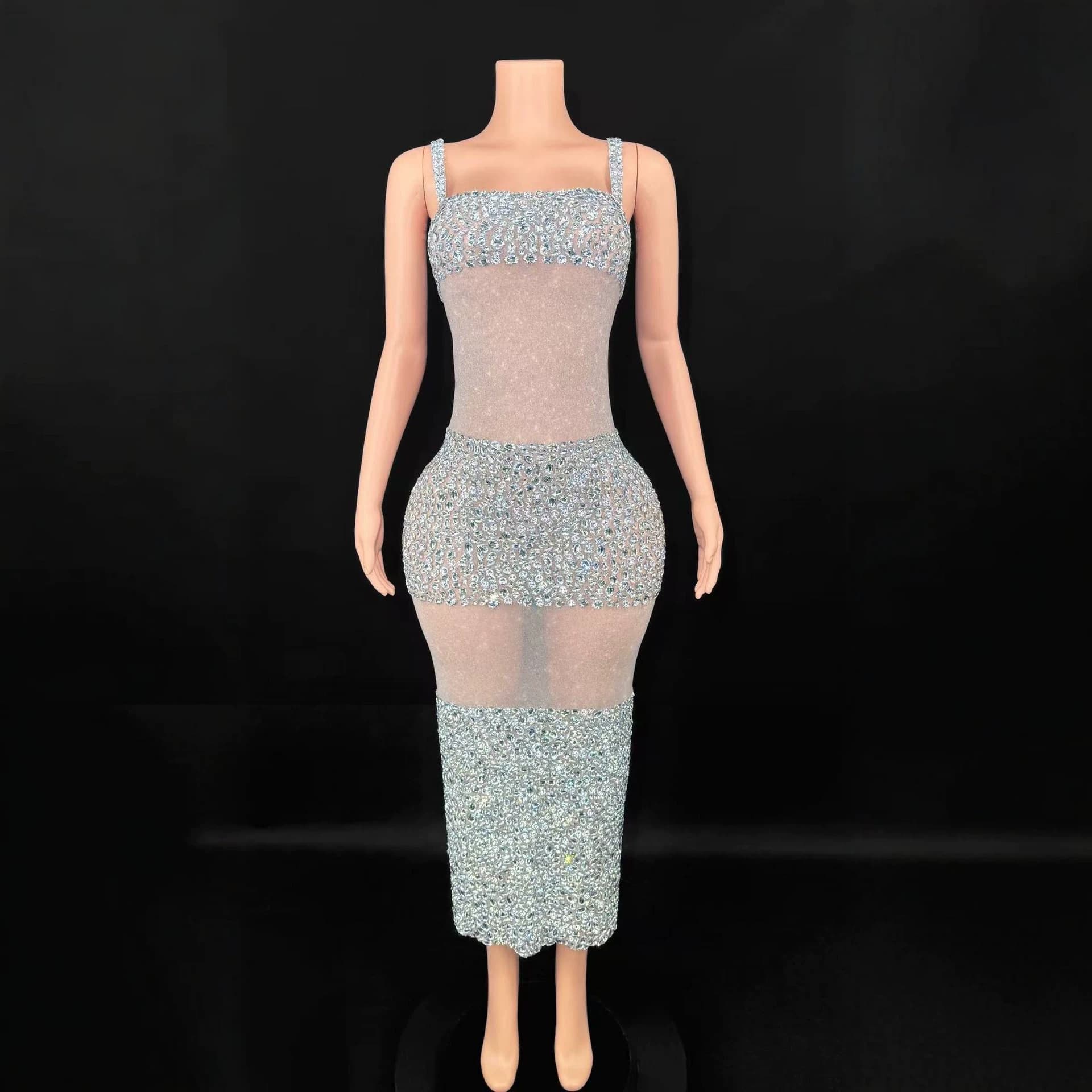 European and American Style Dress Suspender Dress Prom Dress Cross-border Sheer Sexy Dress Mature Long Dress