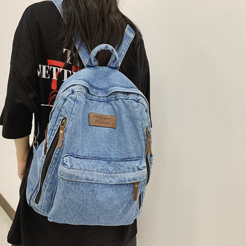 New Cross-Border Fashion Simple Trendy Backpack Large Capacity Durable Denim Bag for College High School Middle School Students