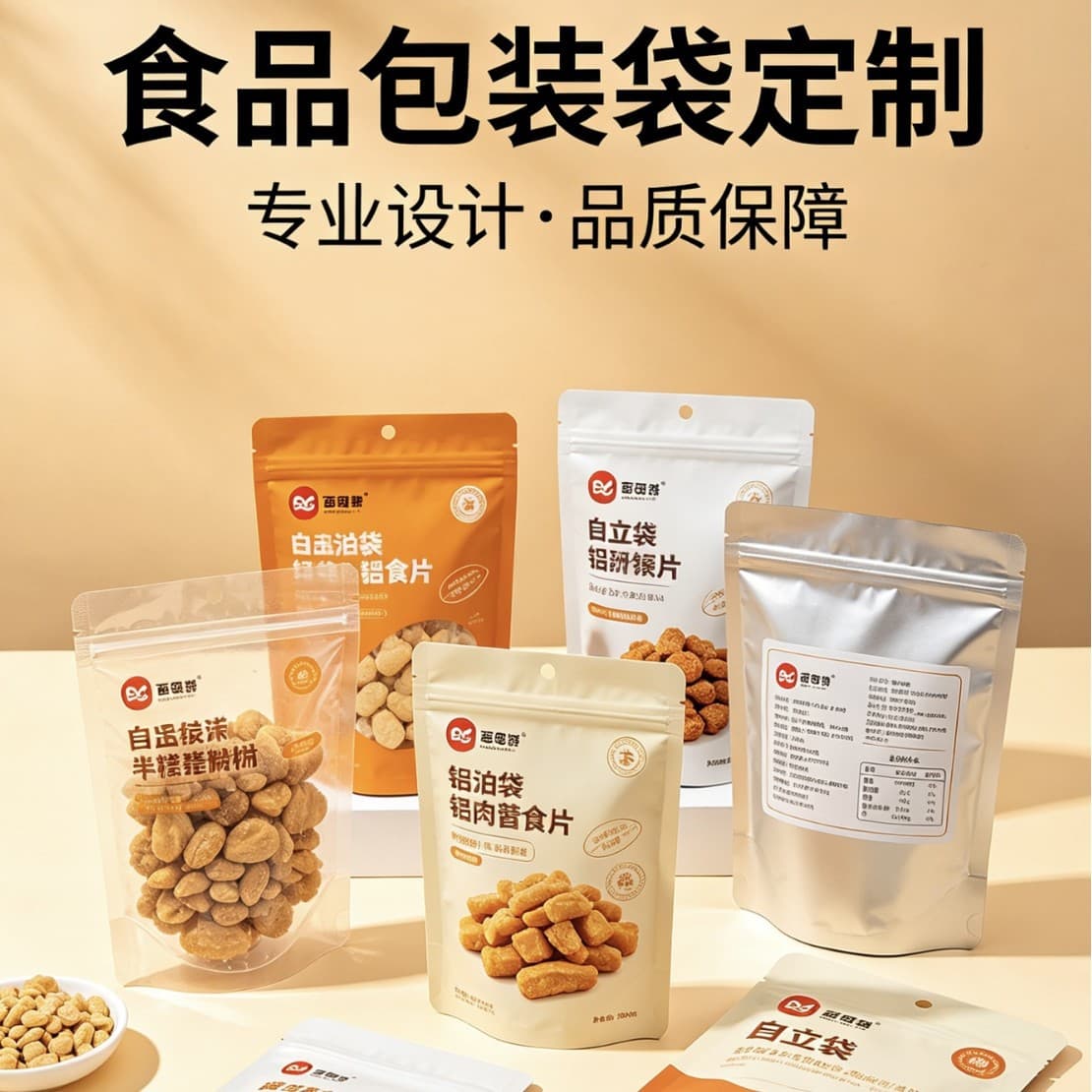 Food Packaging Bag, Trendy Snack Plastic Bag, Aluminum Foil Bag with Zipper, Self-Sealing Bag, Three-Side Seal and Eight-Side Seal Stand-Up Pouch