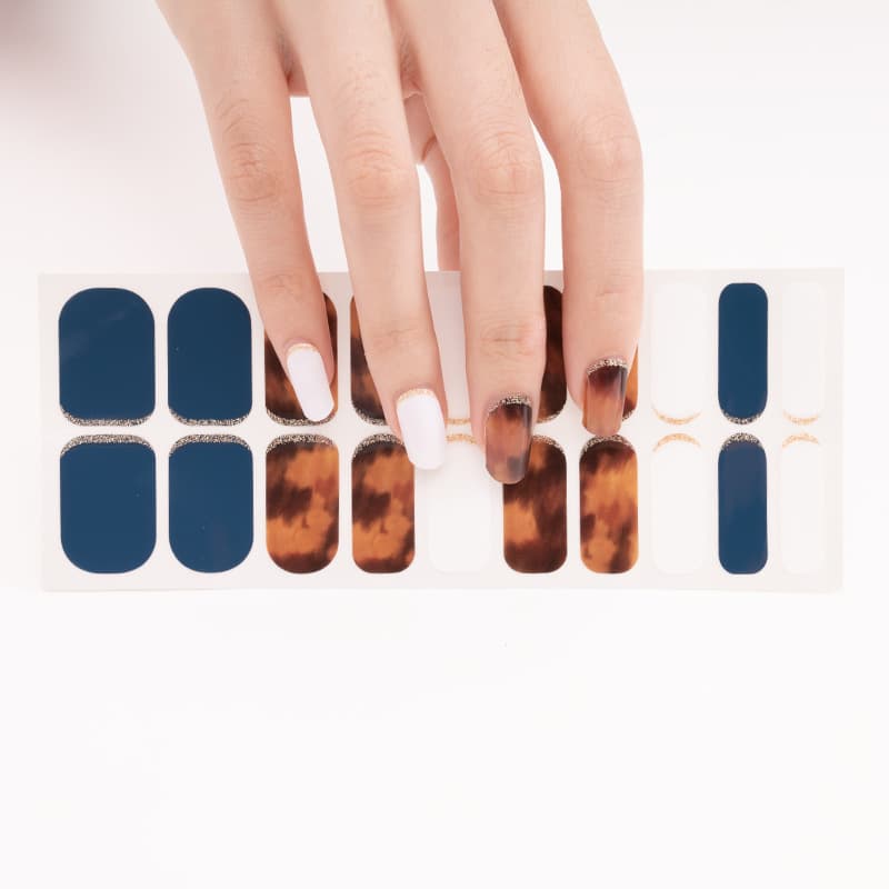 Cross-border Hot Seller 20-Piece French Amber Glitter Nail Stickers Korean Nail Film Full-Cover Nail Stickers Custom