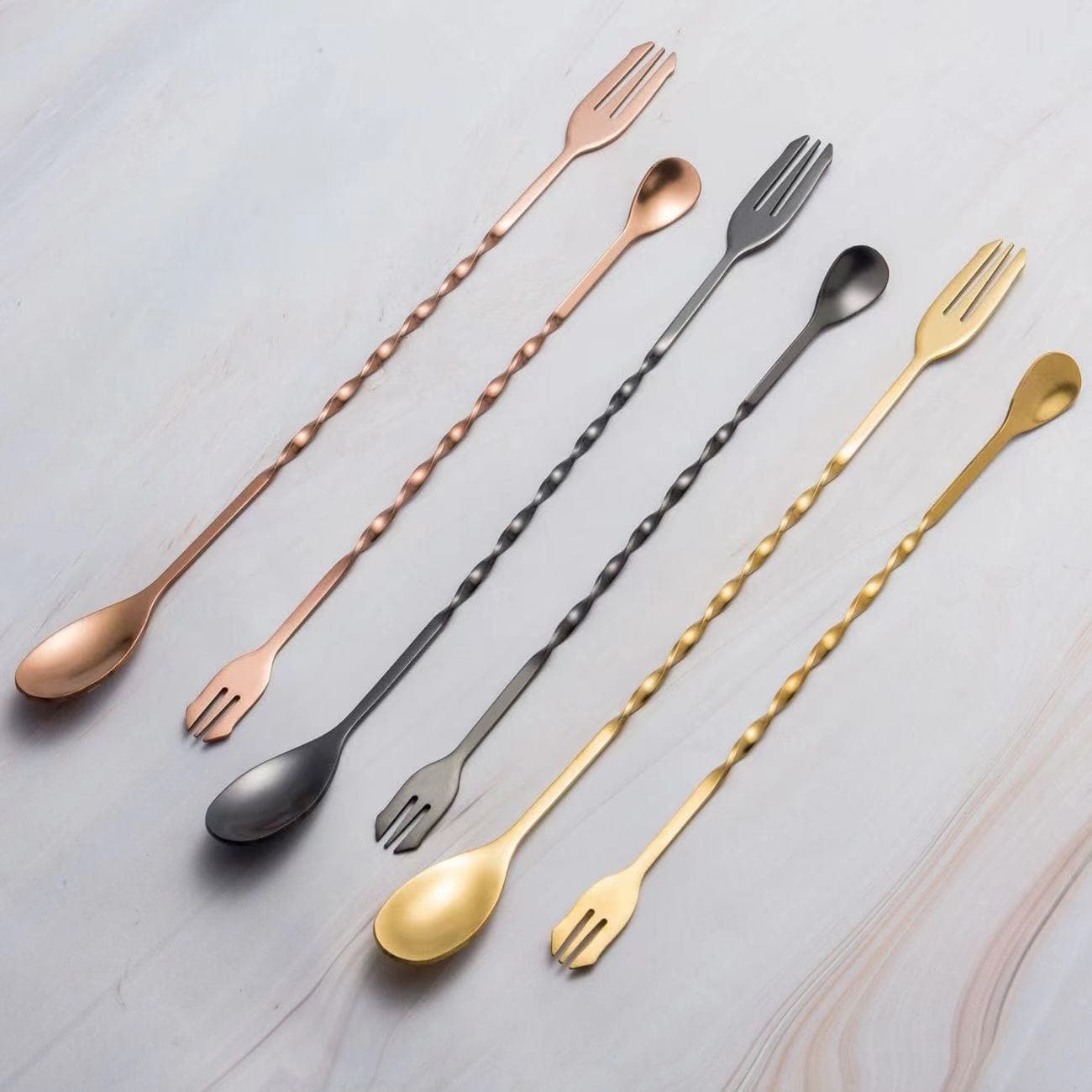 Stirring spoon 304 stainless steel long-handled bar spoon, ice scoop, dual-ended multipurpose stirring spoon and fork, long-handled cocktail Amazon
