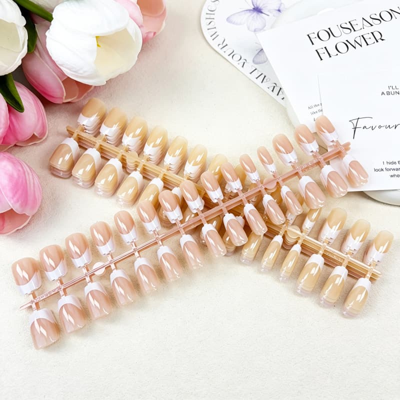 White French Water Drop Almond Wear Nails Wholesale 24 Nail Art Nail Chips Cross-Border Supply