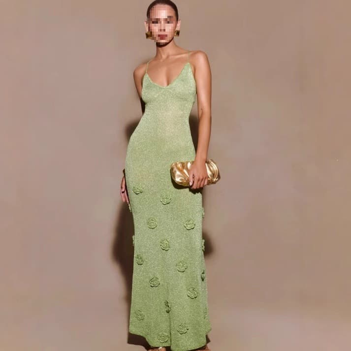 European and American fashion new dress solid color slim long skirt knitted suspender skirt summer dress female v-neck skirt