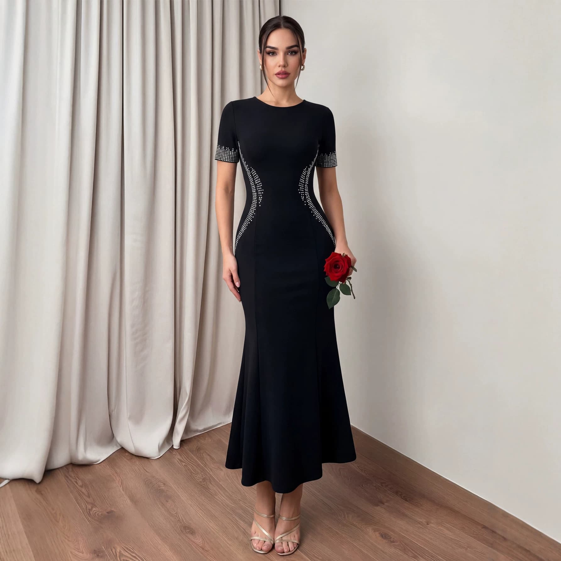 Cross-border women's fashion noble temperament waist-cinching sexy bodycon heavy rhinestone-embellished bandage dress high-end banquet evening gown