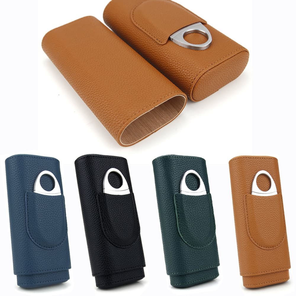 Factory Direct New Style Cigar Portable Case Lychee Pattern 3-Piece Set Thin Pressure-Resistant Humidification Sleeve Fashion Personalized Cigar Pouch