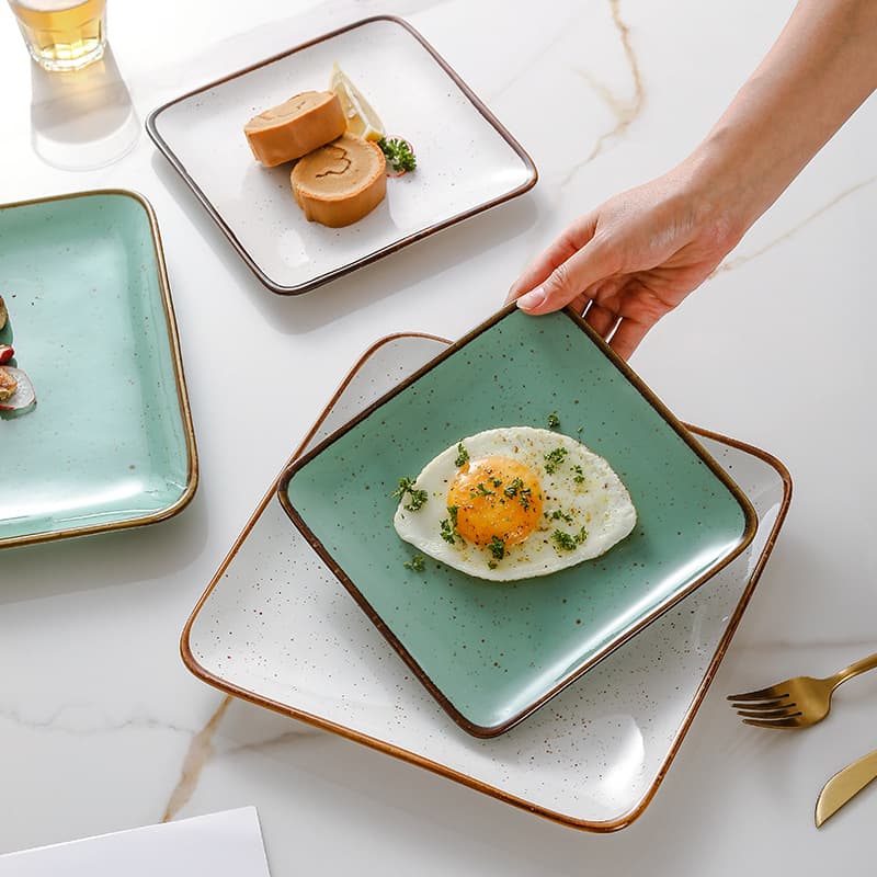 Wholesale cross-border creative Japanese and Korean flat square plate ceramic sushi plate steak dessert plate breakfast western food plate