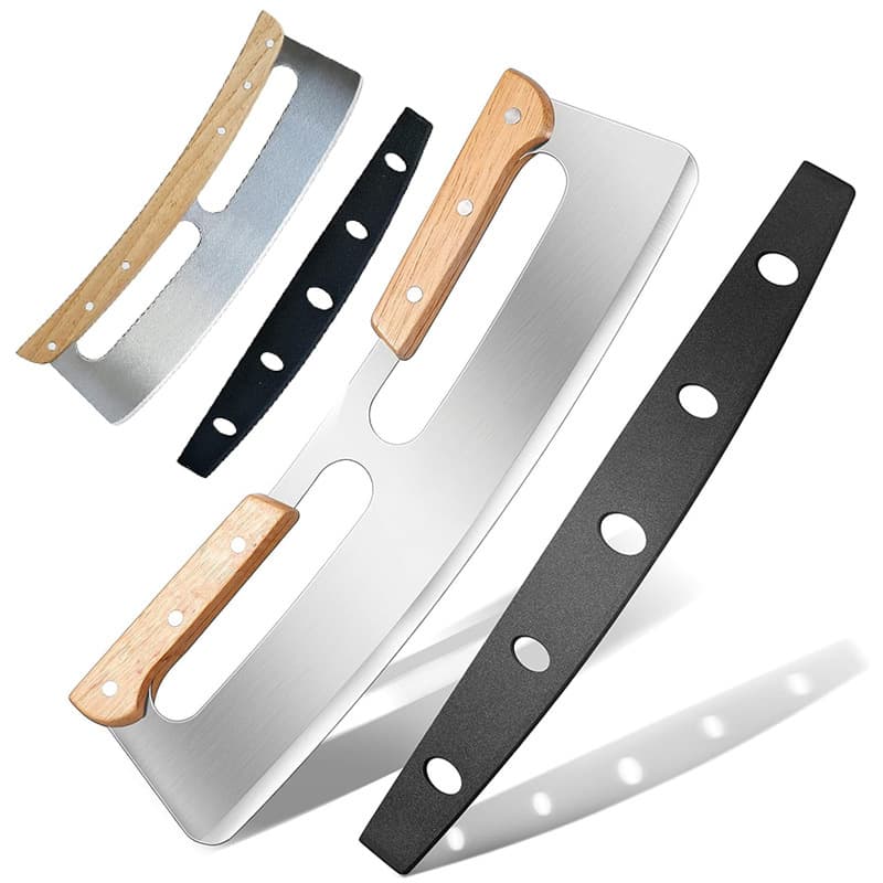 Stainless Steel Semi-Circular Pizza Cutter with Wooden Handle, Curved Baking Cutter, Nougat Cutter, Pizza Shop Special Curved Knife